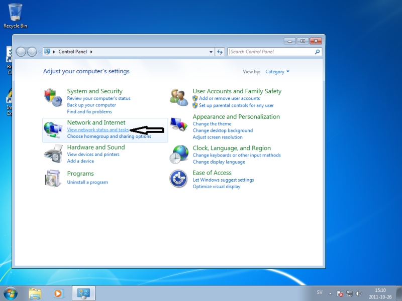 In the Control Panel window choose View network status and tasks