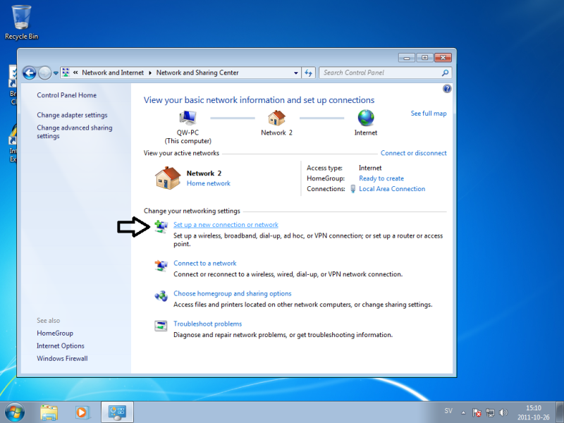 Set up a new connection or network on Windows 7