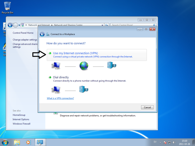 Use my Internet connection (VPN) option