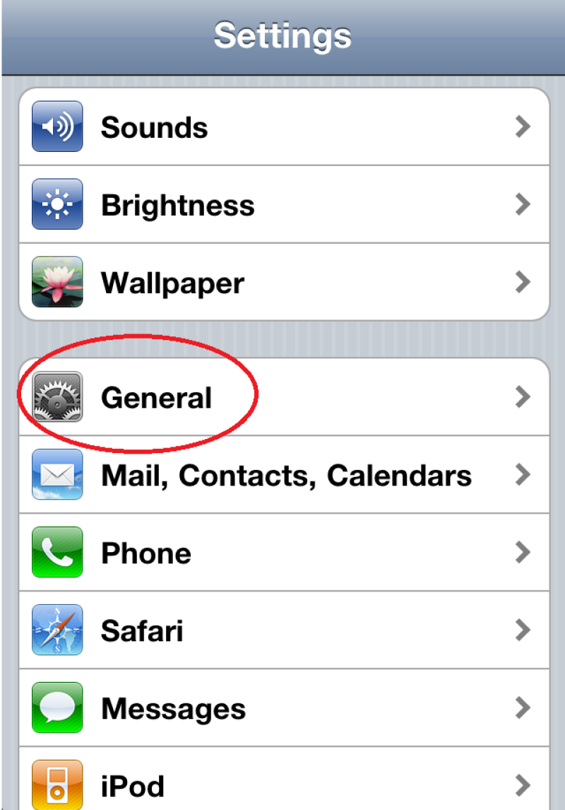 Choose General Option on iOS device