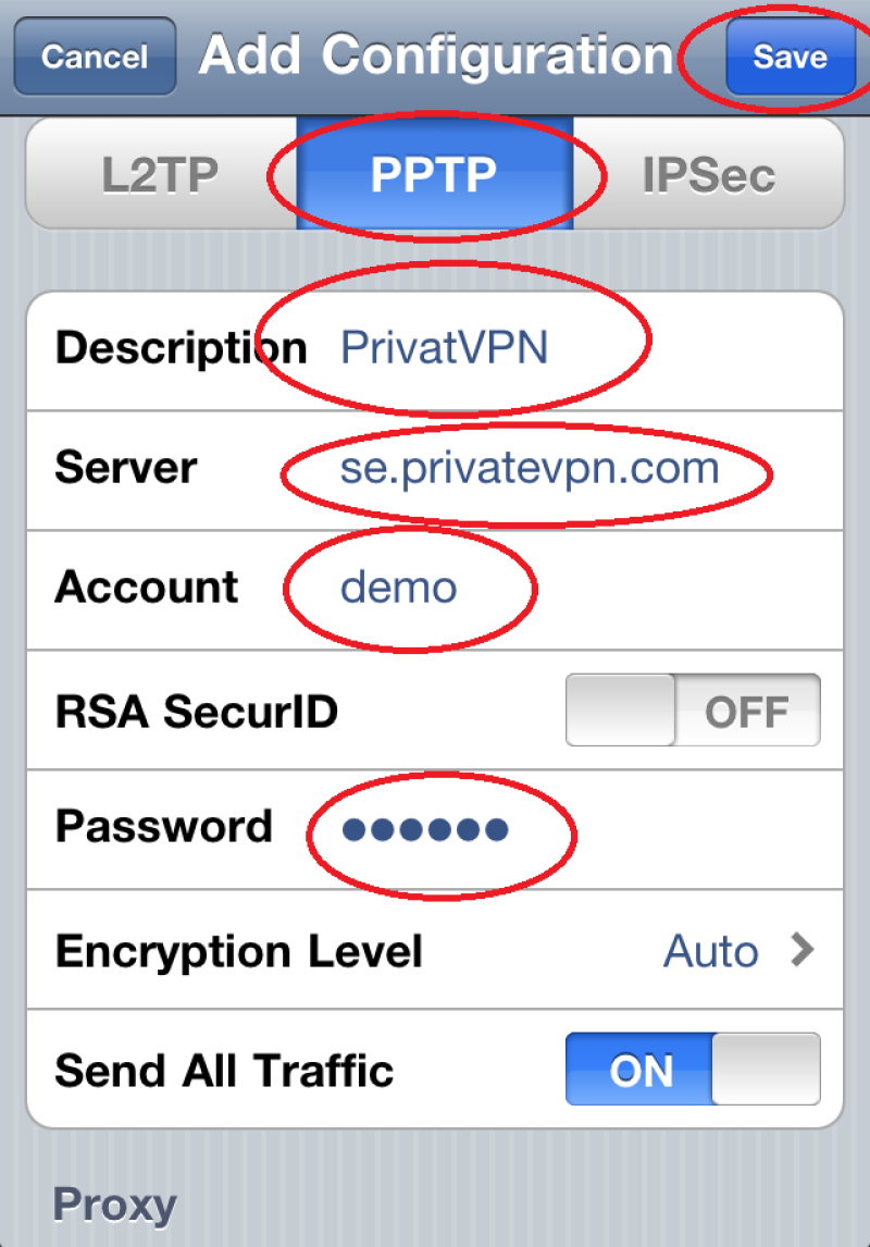 PrivateVPN PPTP Settings