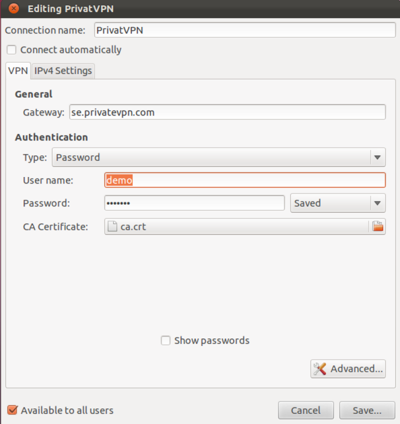 Linux VPN Connection Settings