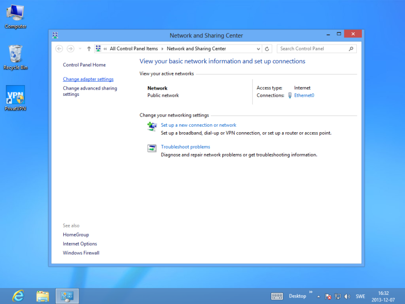 Click on Change adapter settings on your Windows 8.1