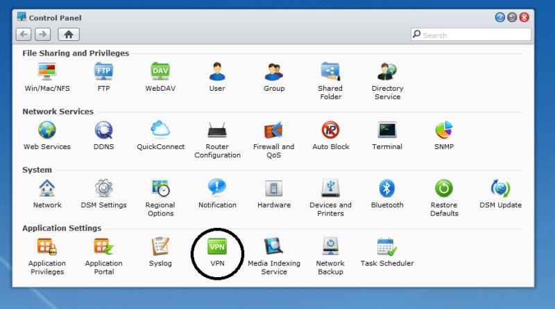 Click on VPN on the Synology router Control Panel