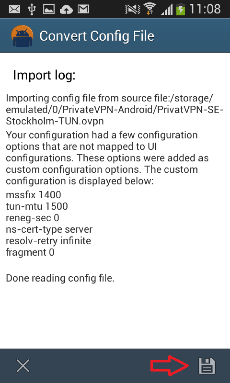 PrivateVPN Import Log