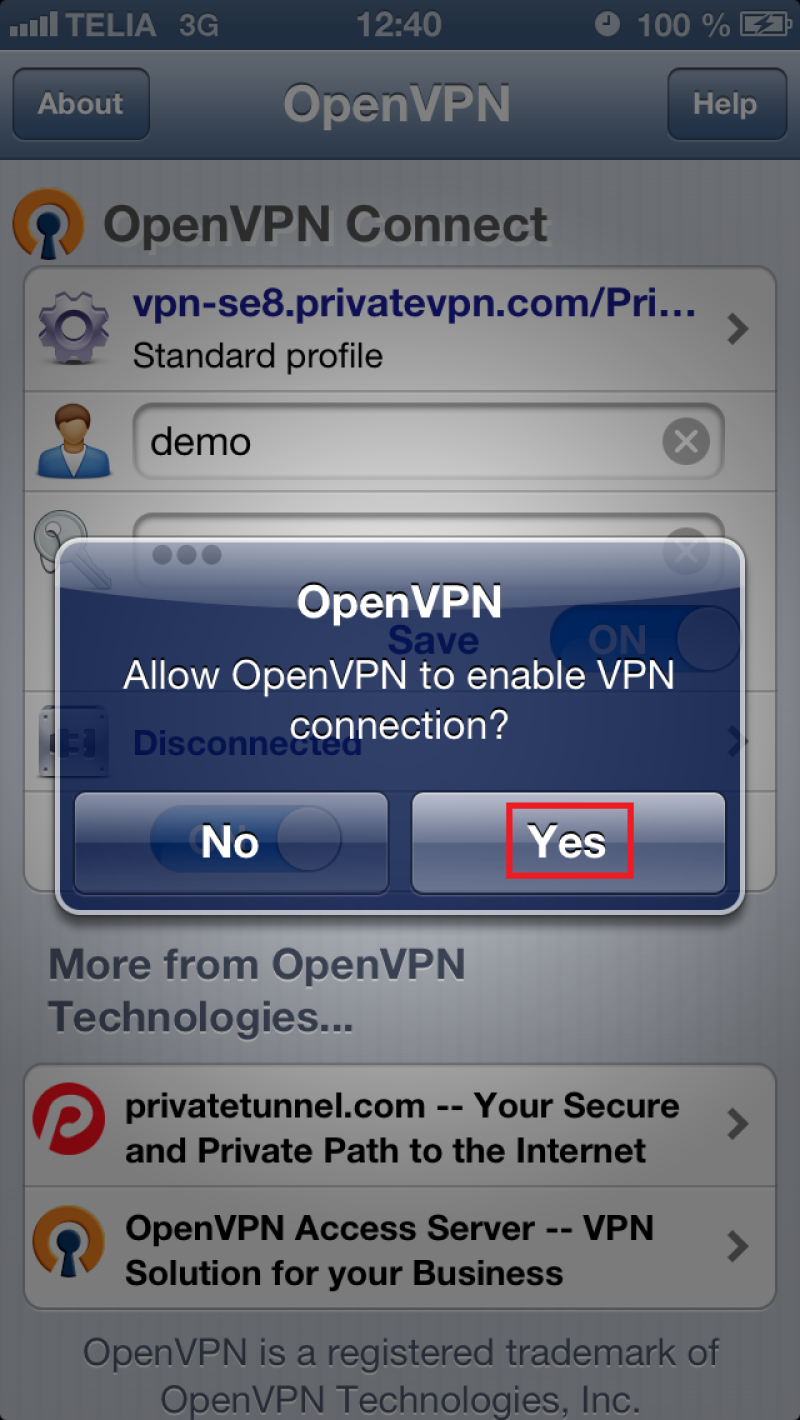 OpenVPN to use VPN connection