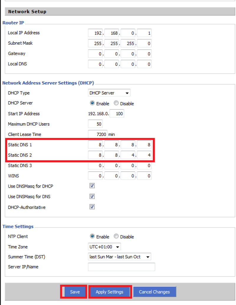 Network Address Server Settings (DHCP)