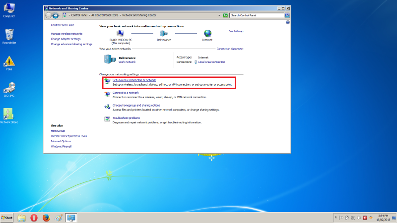Set up a new connection or network on Windows 7