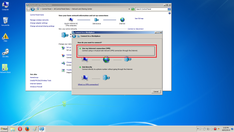 Windows 7 Use my Internet connection (VPN)