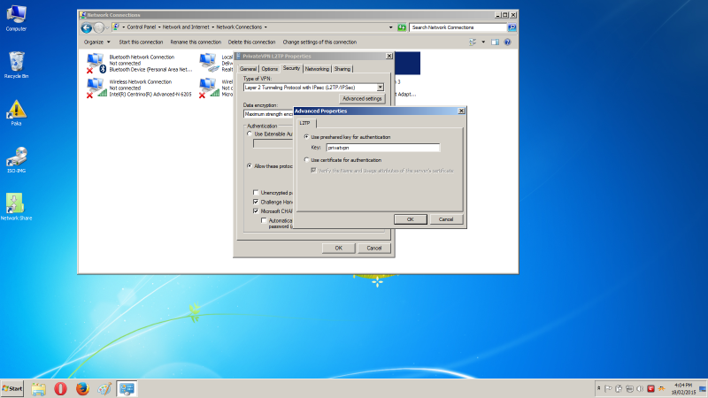 Windows 7 Select Use pre-shared key for authentication