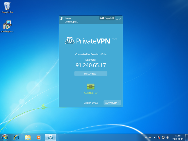 PrivateVPN Simple mode view