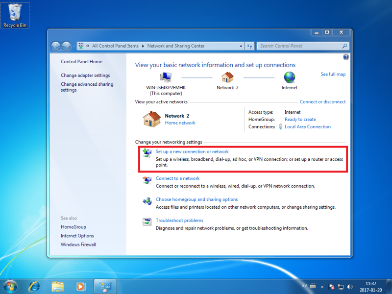 Set up a new connection or network on Your Windows 7 device