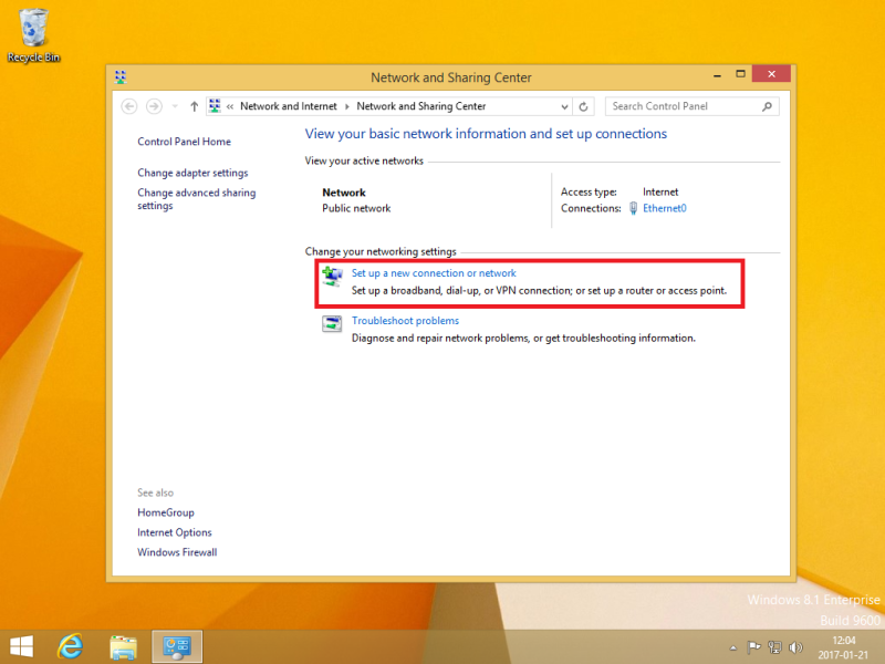 Set up a new connection or network on Windows 8.1