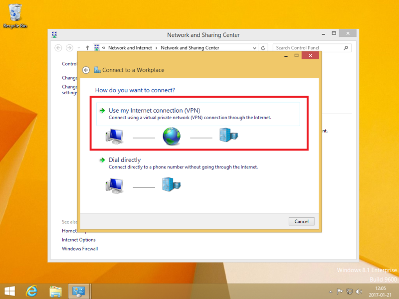 Widnows 8.1 Use my Internet connection (VPN)