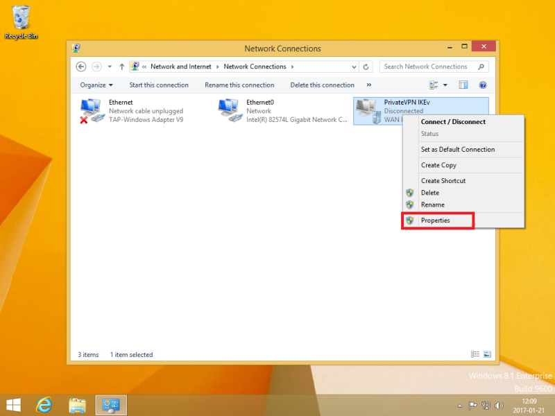 PrivateVPN IKEv2 Properties on Windows 8.1