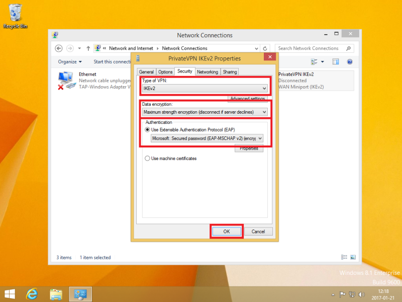 Security tab on Windows 8.1