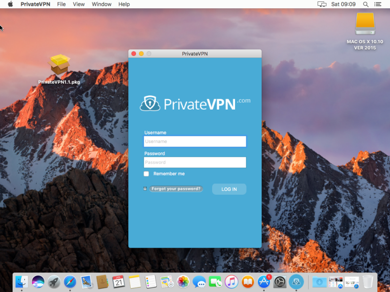 PrivateVPN Login Screen