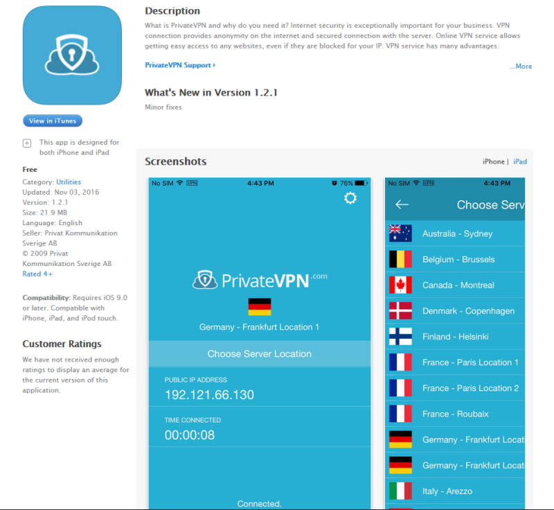 Download and install the PrivateVPN APP for iOS
