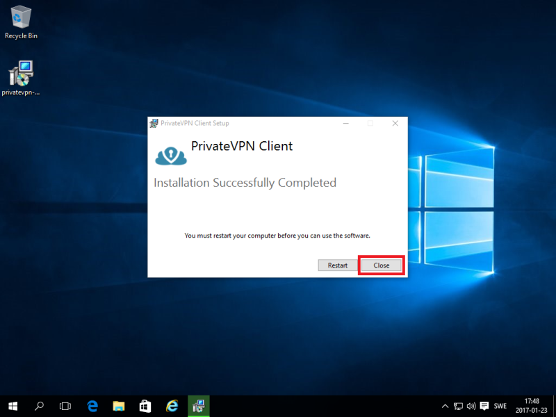 PrivateVPN Client Installation Completed