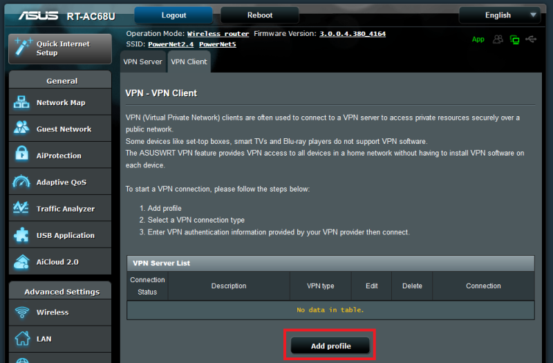 ASUS RT routers Add Profile