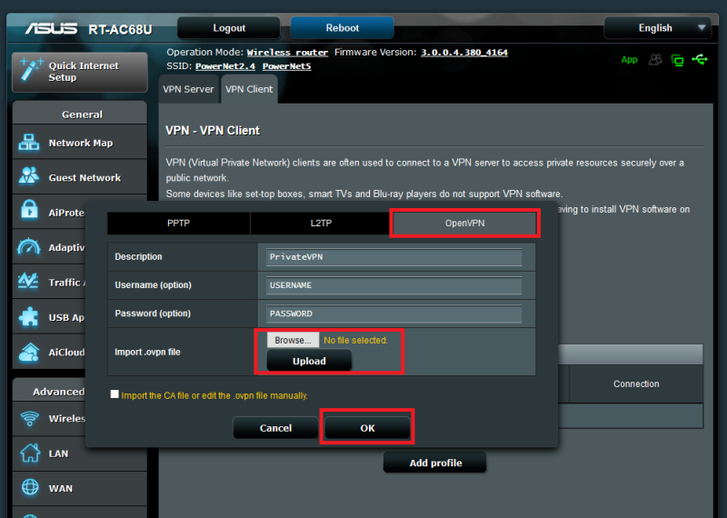 ASUS RT routers VPN Client Settings