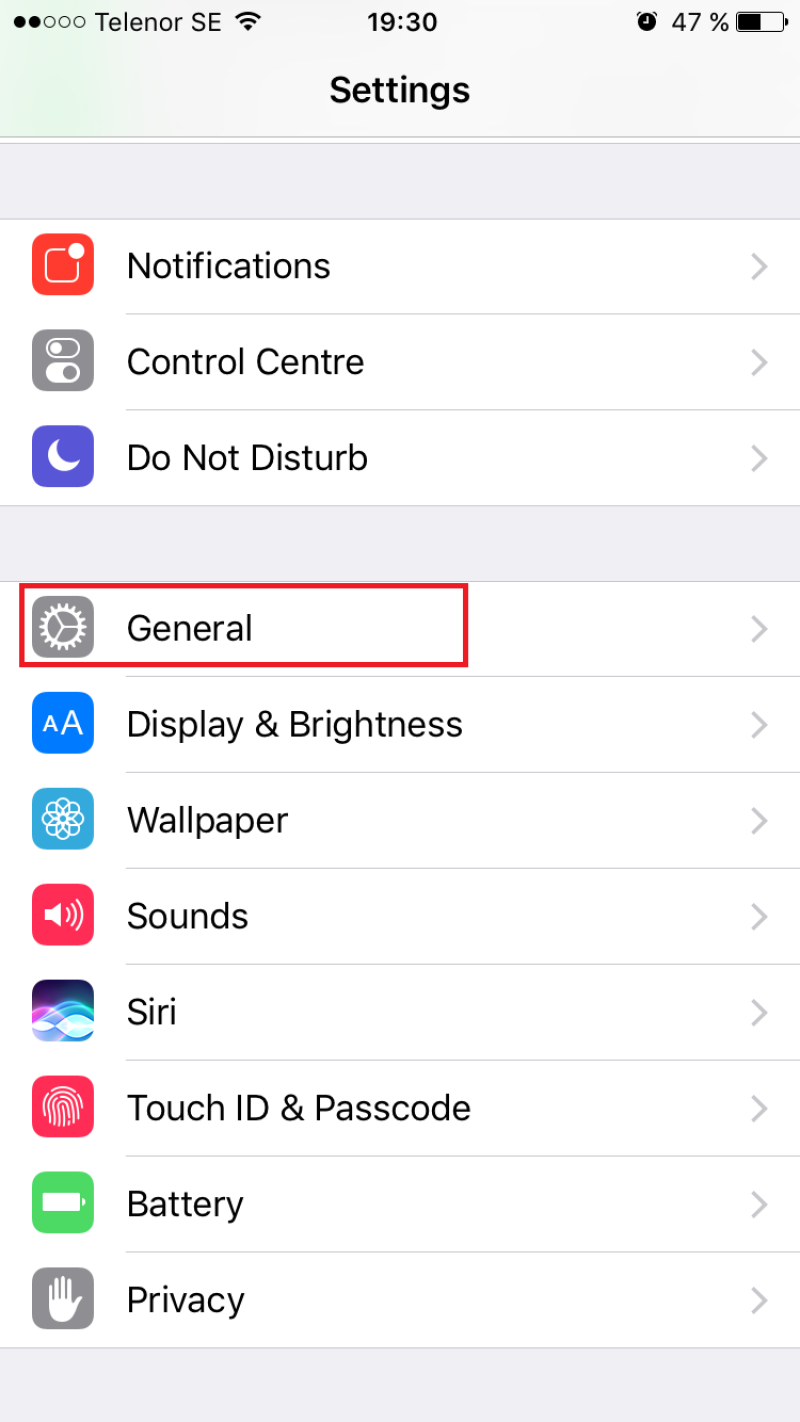 General Option on iOS device