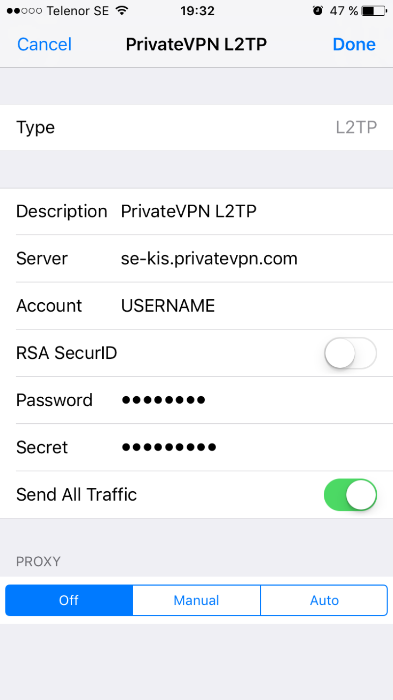 PrivateVPN L2TP Settings