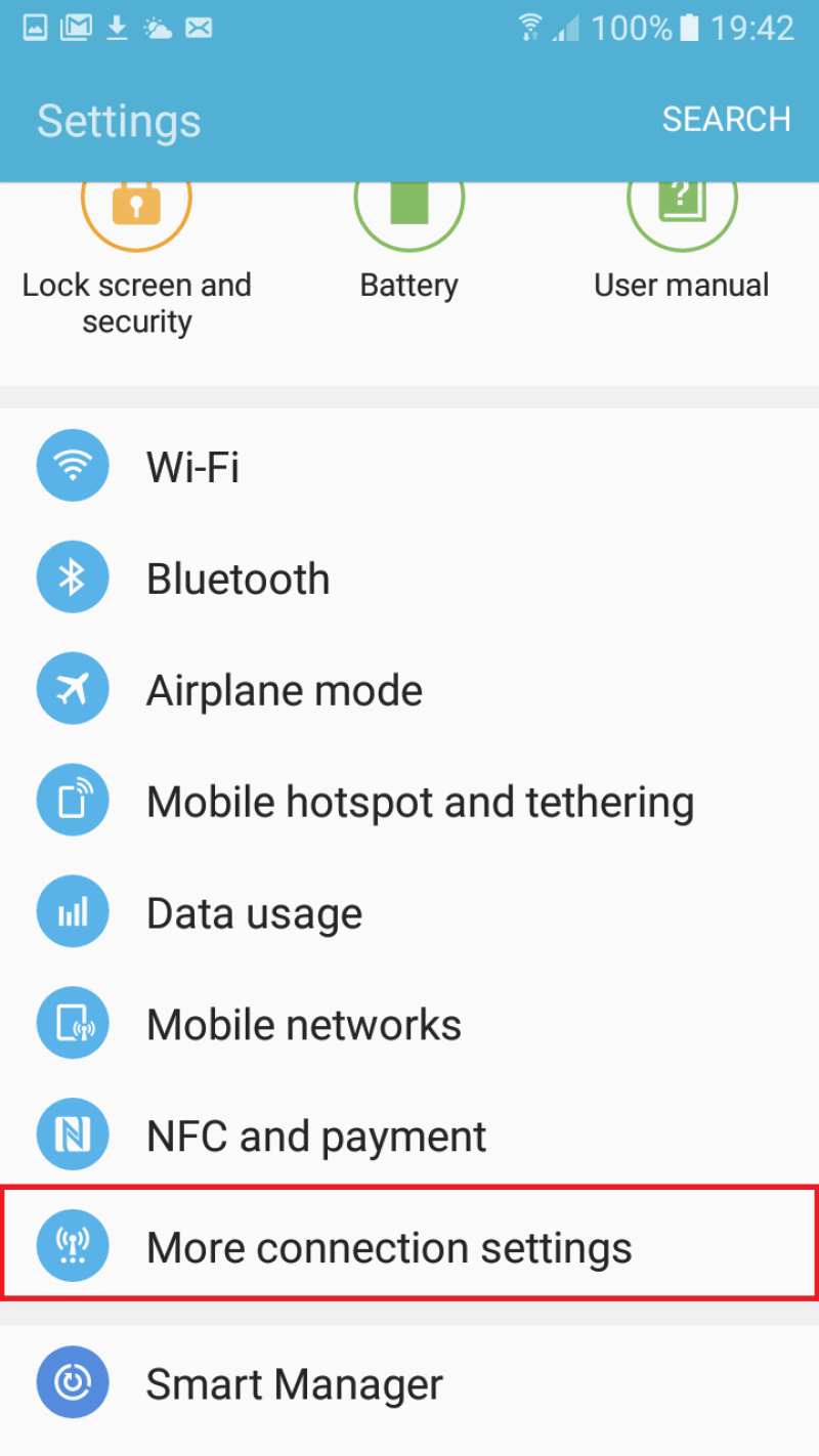 Click on More connection settings on Your Android