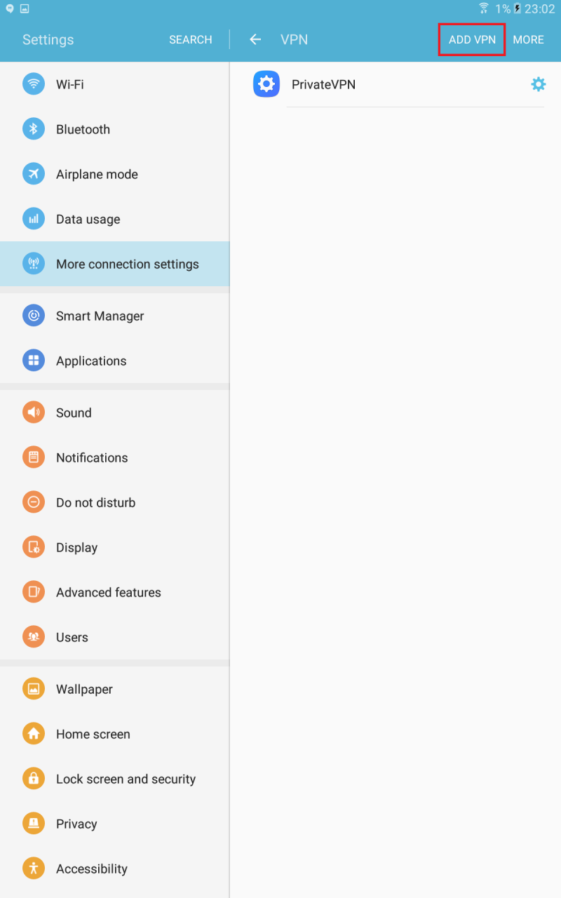 Add VPN on your Galaxy Tab Device
