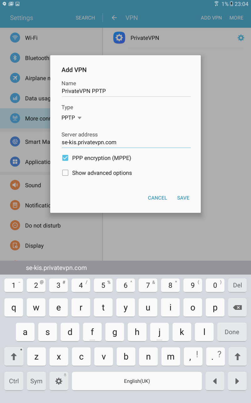 Galaxy Tab Device Add VPN Settings