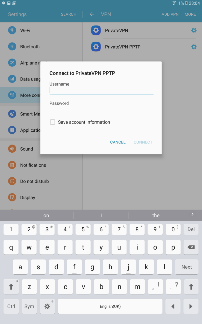 Connect to PrivateVPN PPTP