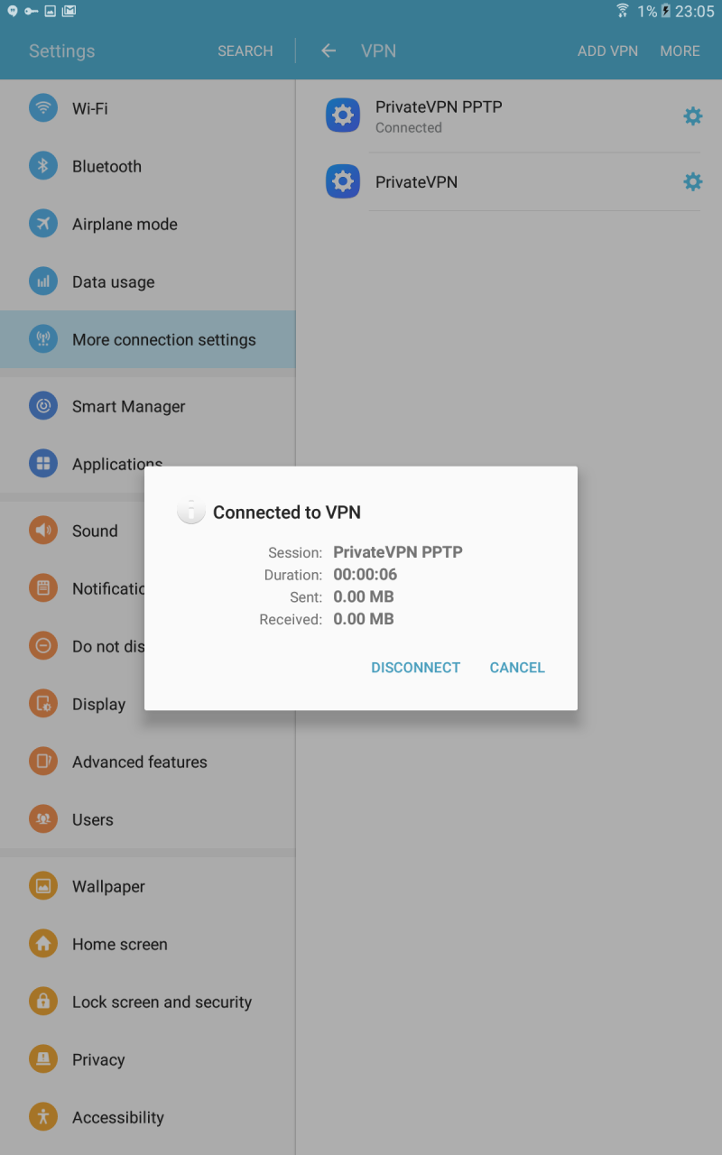 Connected to VPN on your Galaxy Tab