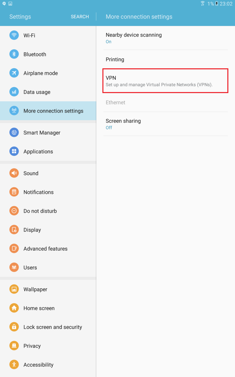 Galaxy Tab VPN Settings