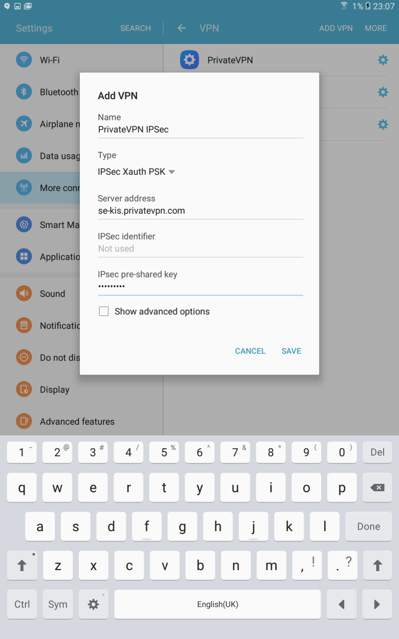 Add VPN Settings Screen On Galaxy Tab