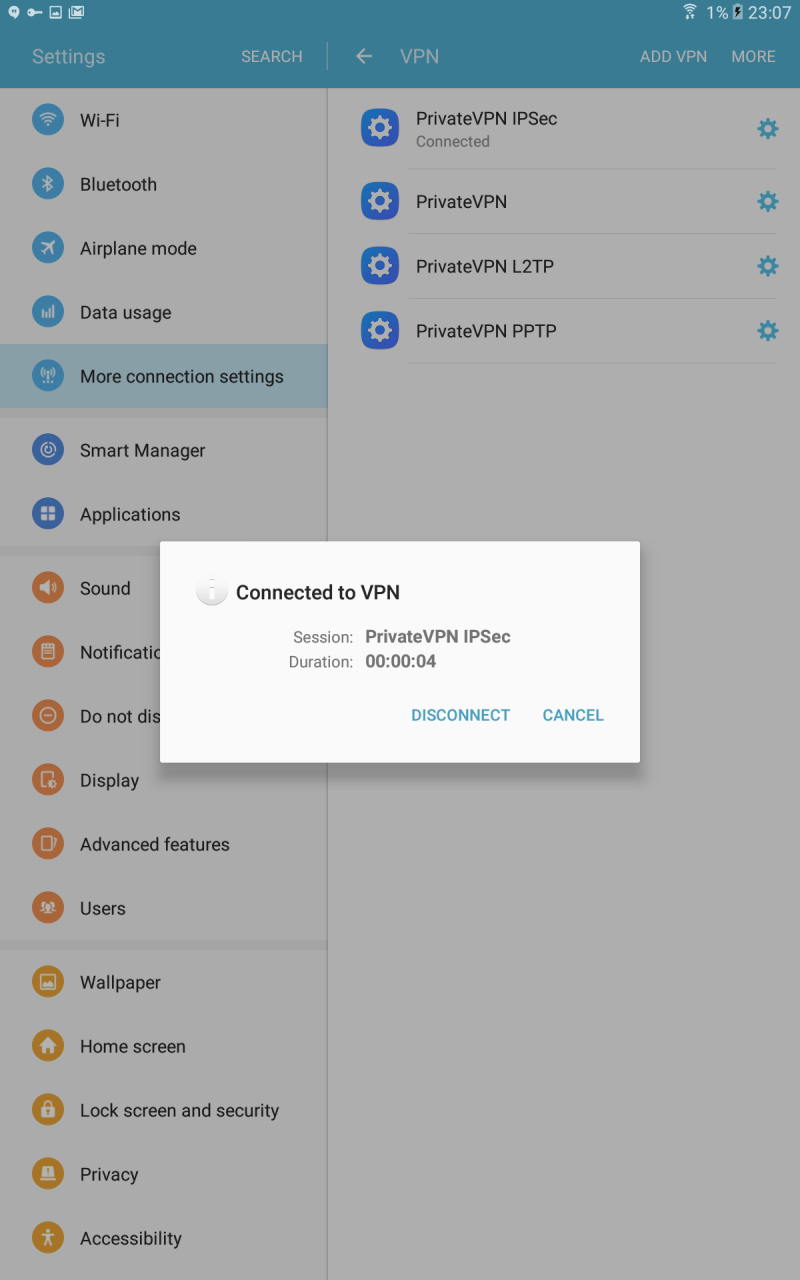 Galaxy Tab Connected to VPN