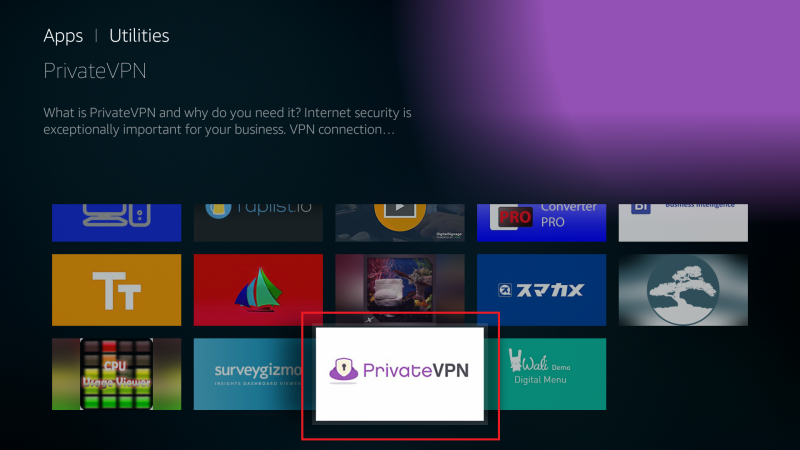 Select PrivateVPN app To Setting Up PrivateVPN APP On Amazon Fire TV/Fire Stick