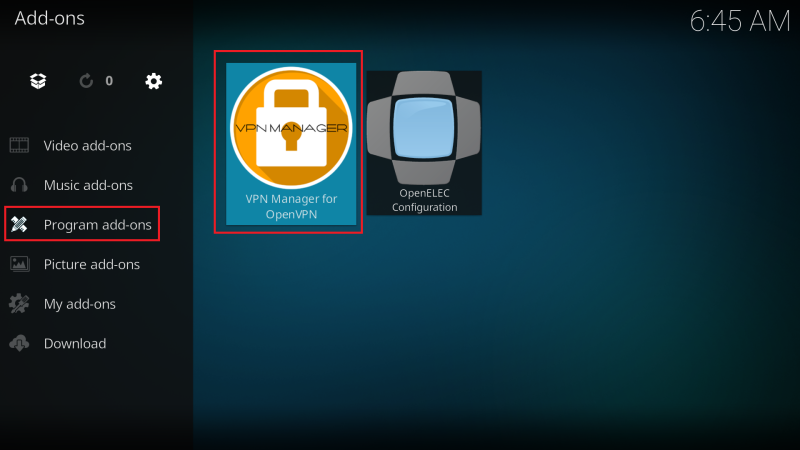 Program add-ons and click on VPN Manager for OpenVPN