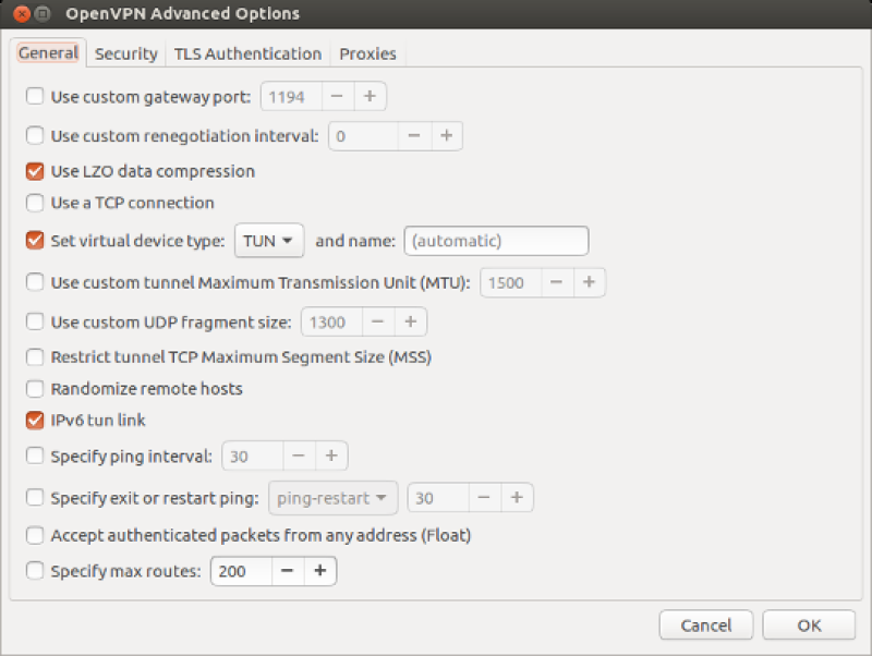 Linux OpenVPN Advanced Options