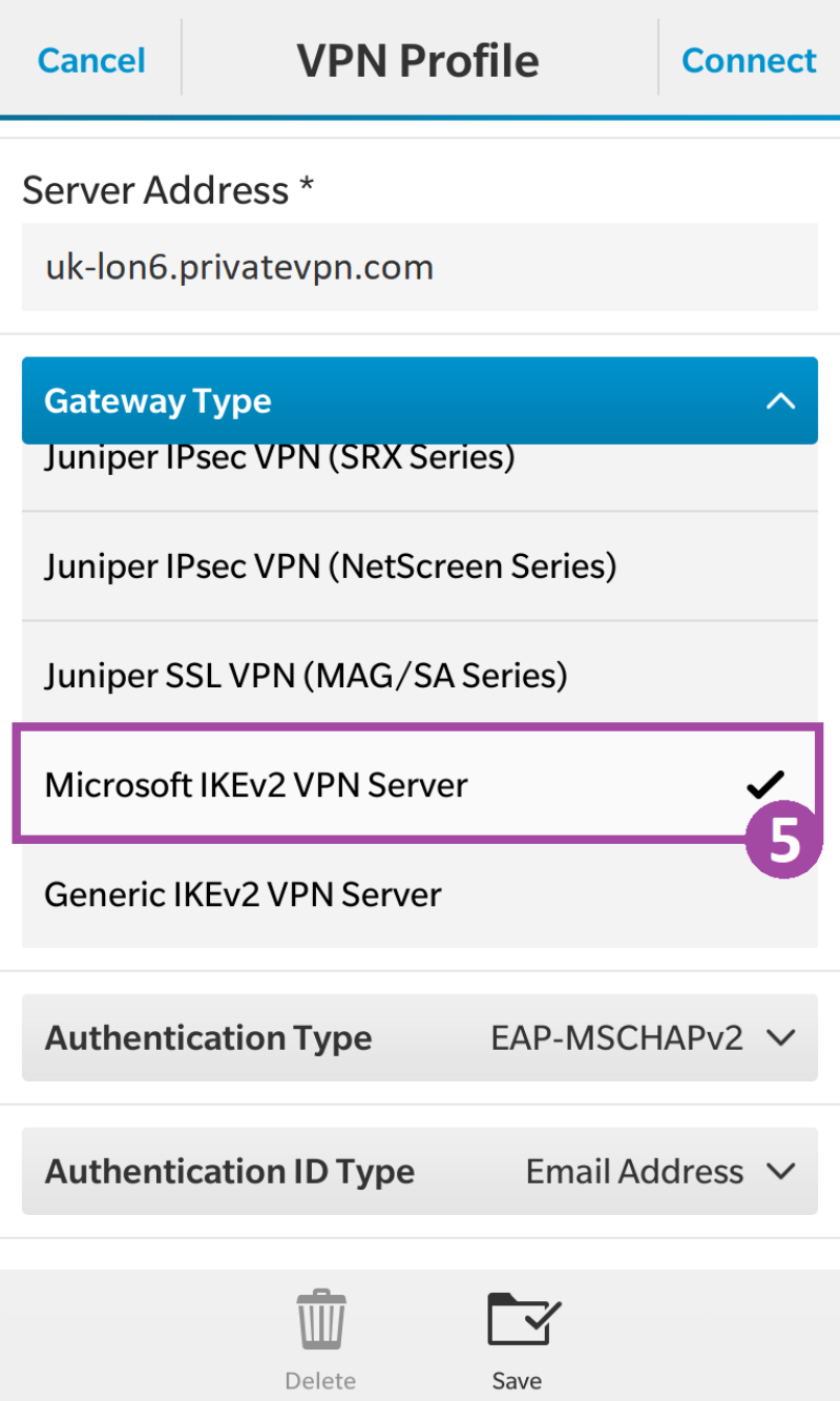 Choose Microsoft IKEv2 VPN Server