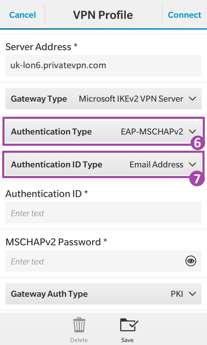 Choose Authentication Type and ID