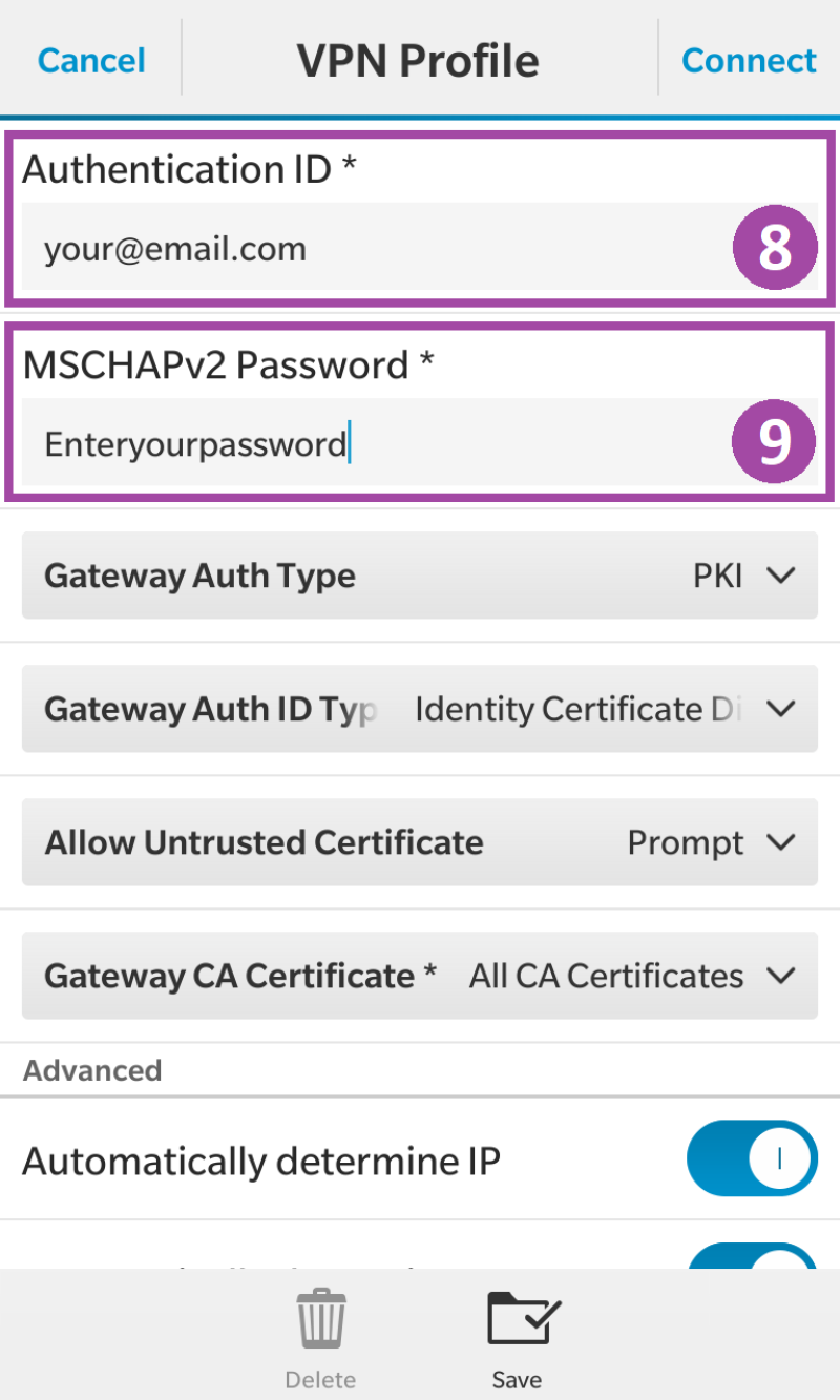 VPN Profile ID and Password